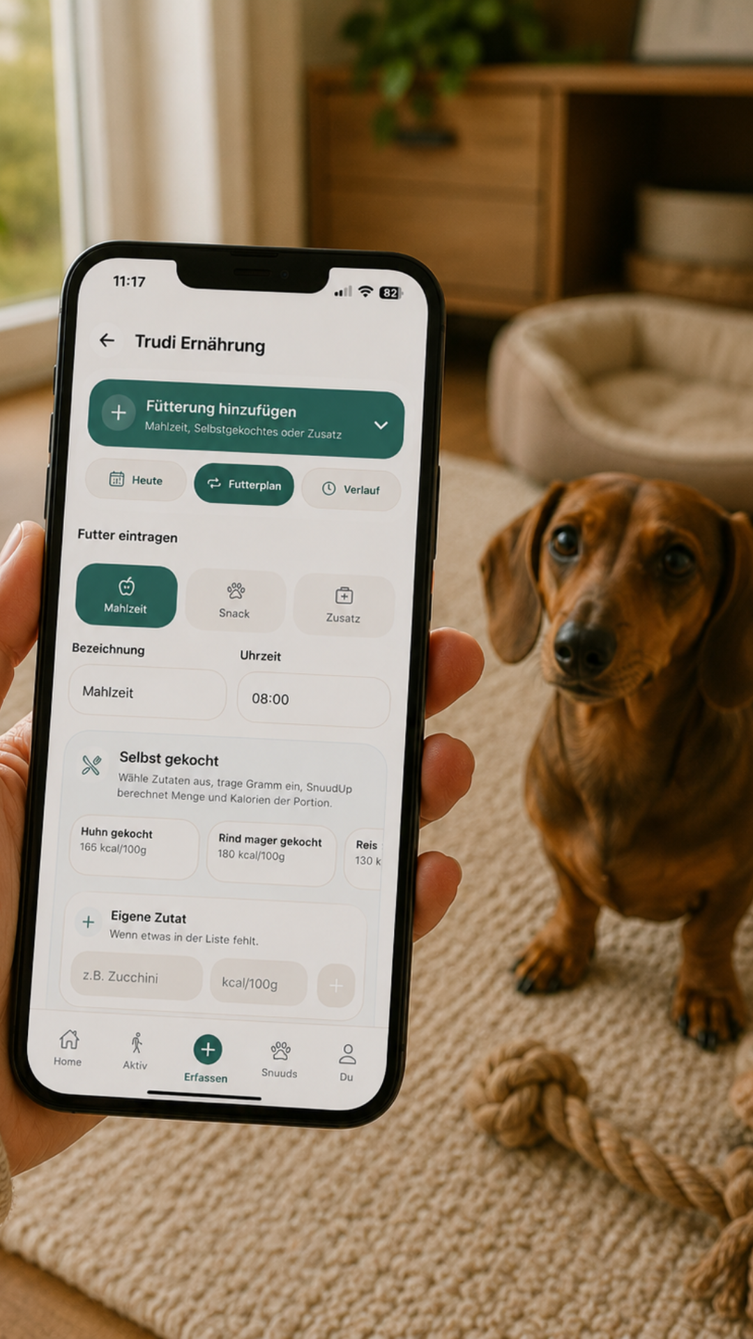 SnuudUp Erfassen Screen mit Futter eintragen